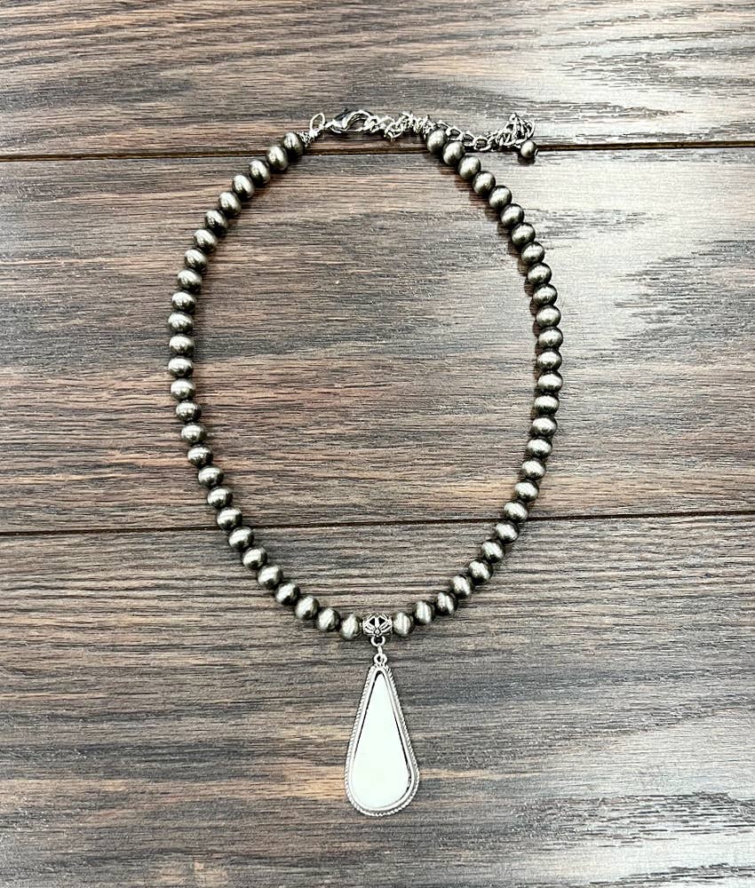 739493, 16" 8mm Navajo White Turquoise Necklace