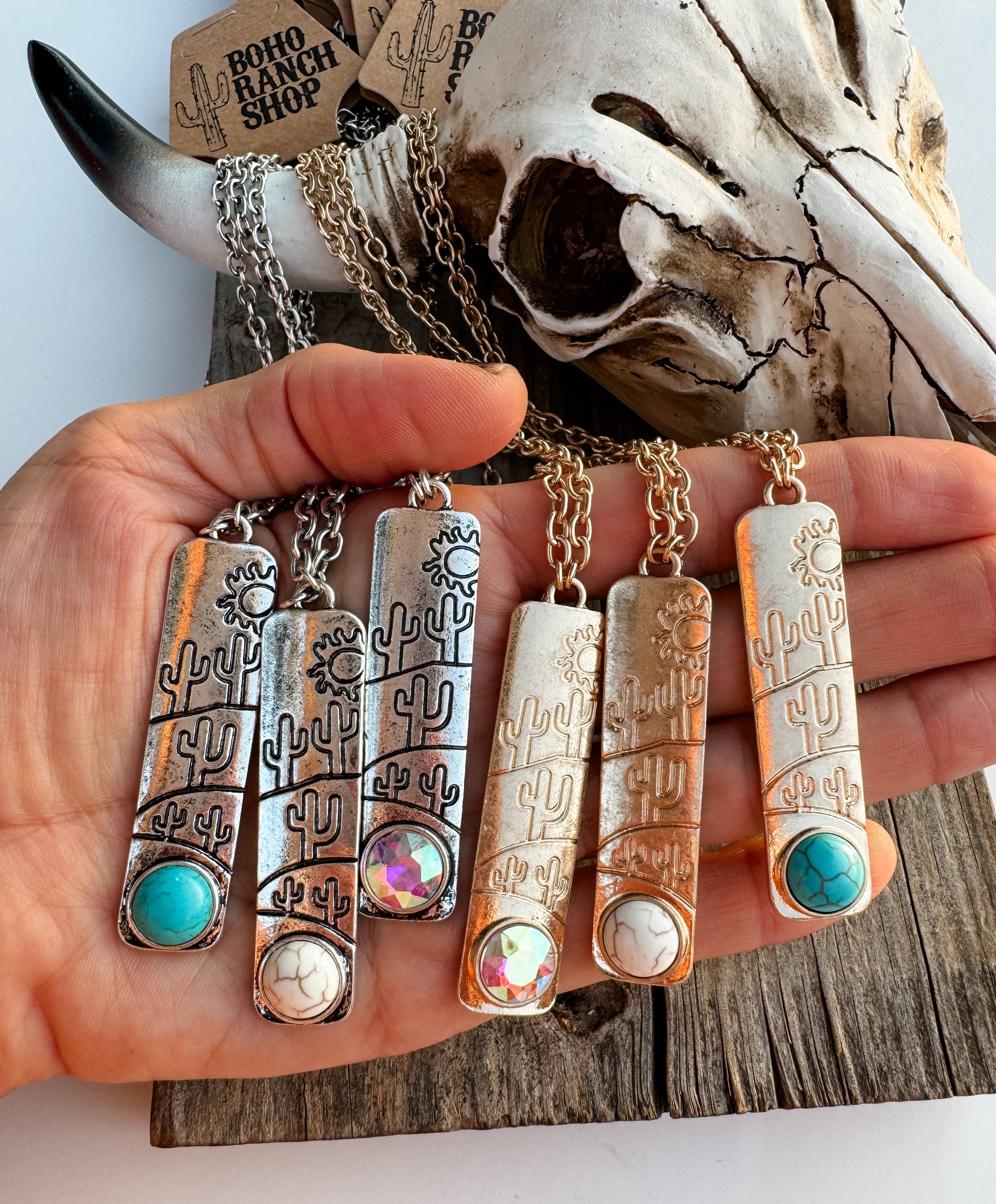 Western Cactus Scenery Bar Necklace