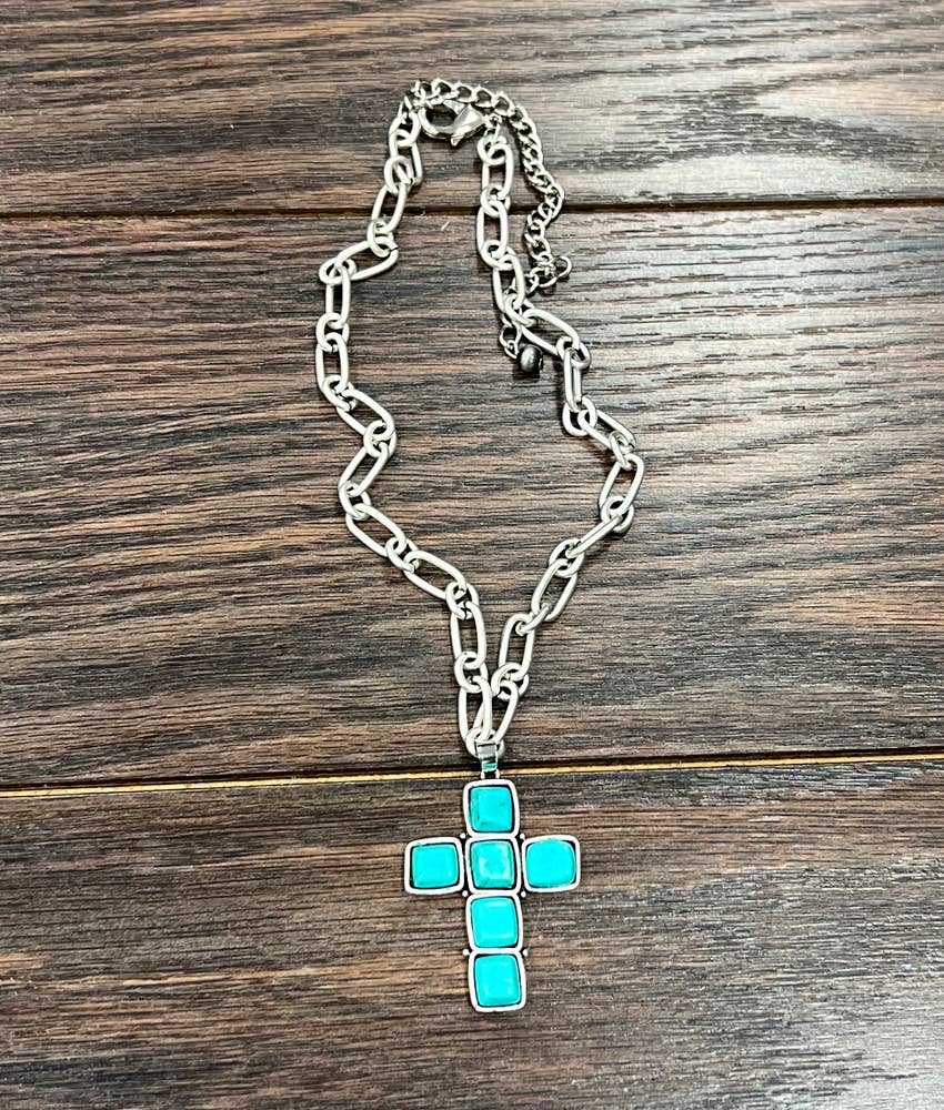 735212, Cross Turquoise Necklace
