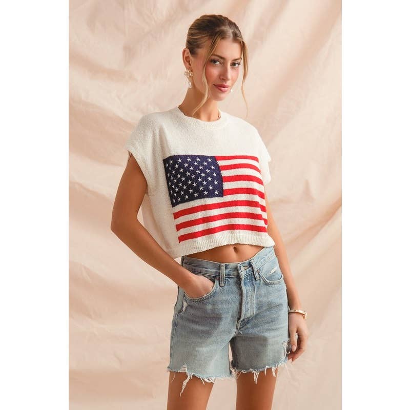 FOURTH OF JULY AMERICAN FLAG BOXY FIT SWEATER TOP