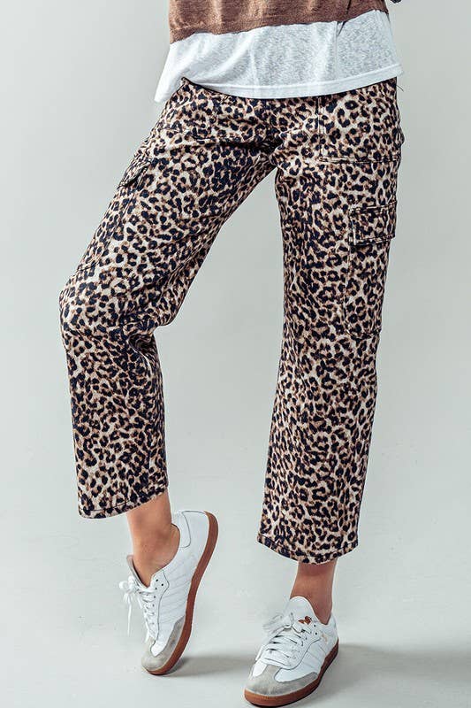 Leopard Print Cropped Cargo Pants