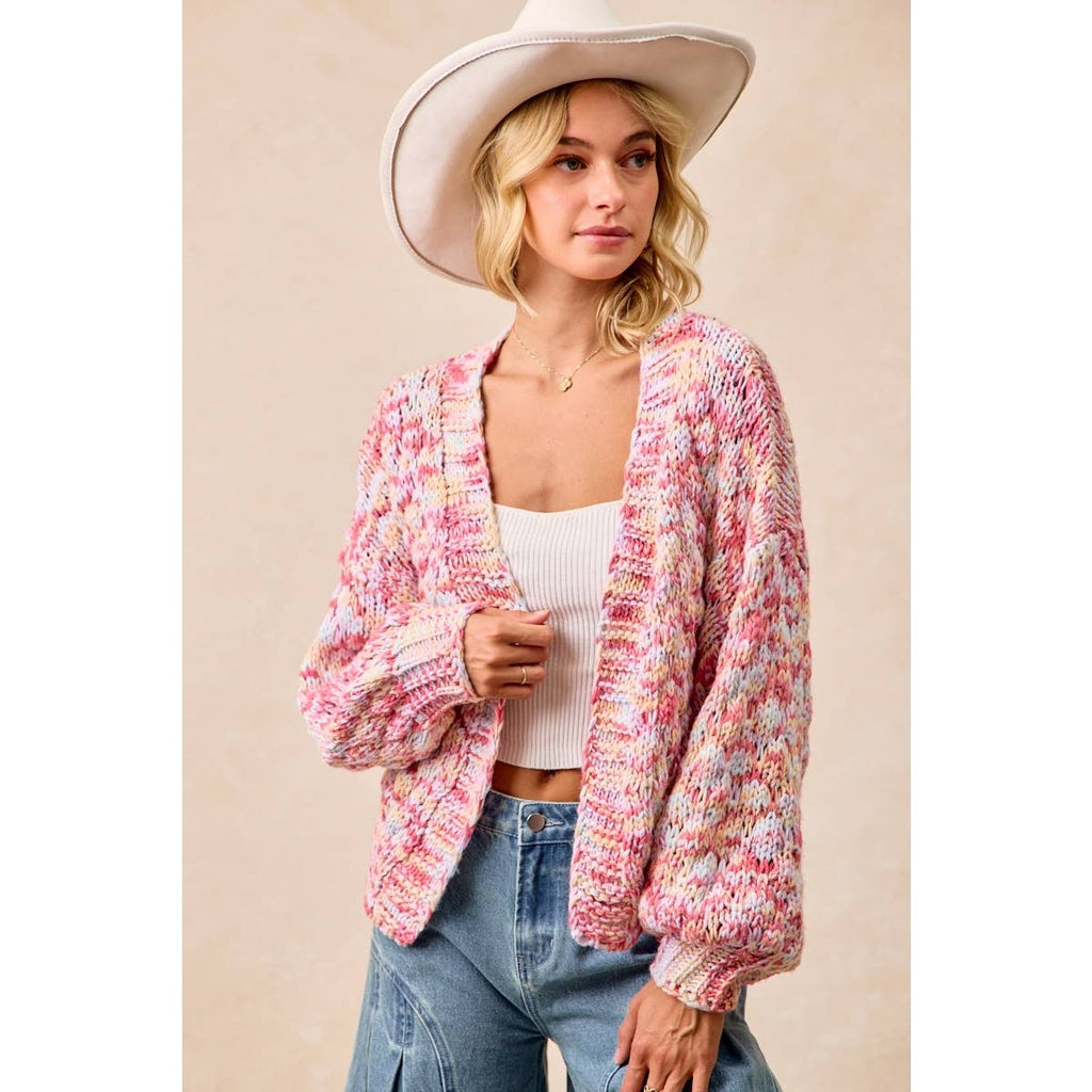 MULTI COLORS OPEN FRONT SWEATER CARDIGAN