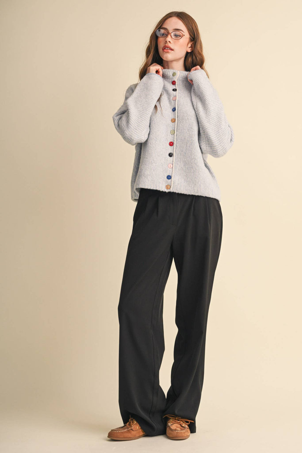 STRIPED SWEATER CARDIGAN WITH COLORFUL BUTTONS