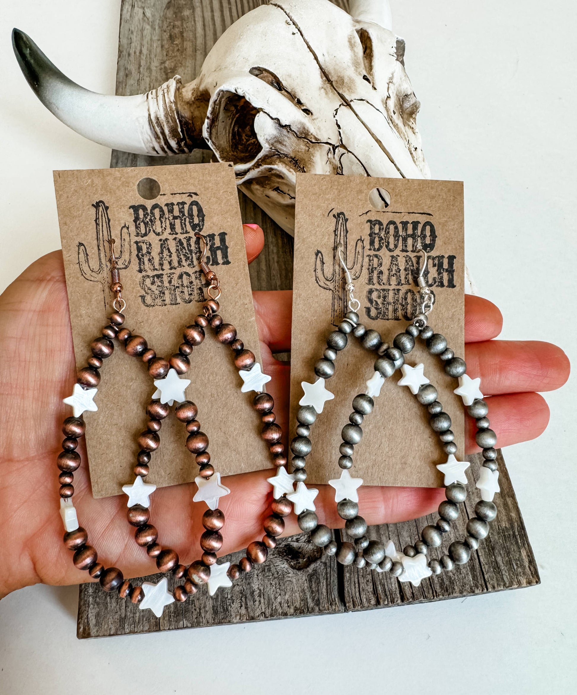 Navajo Style Pearl Teardrop Star Dangle Earrings