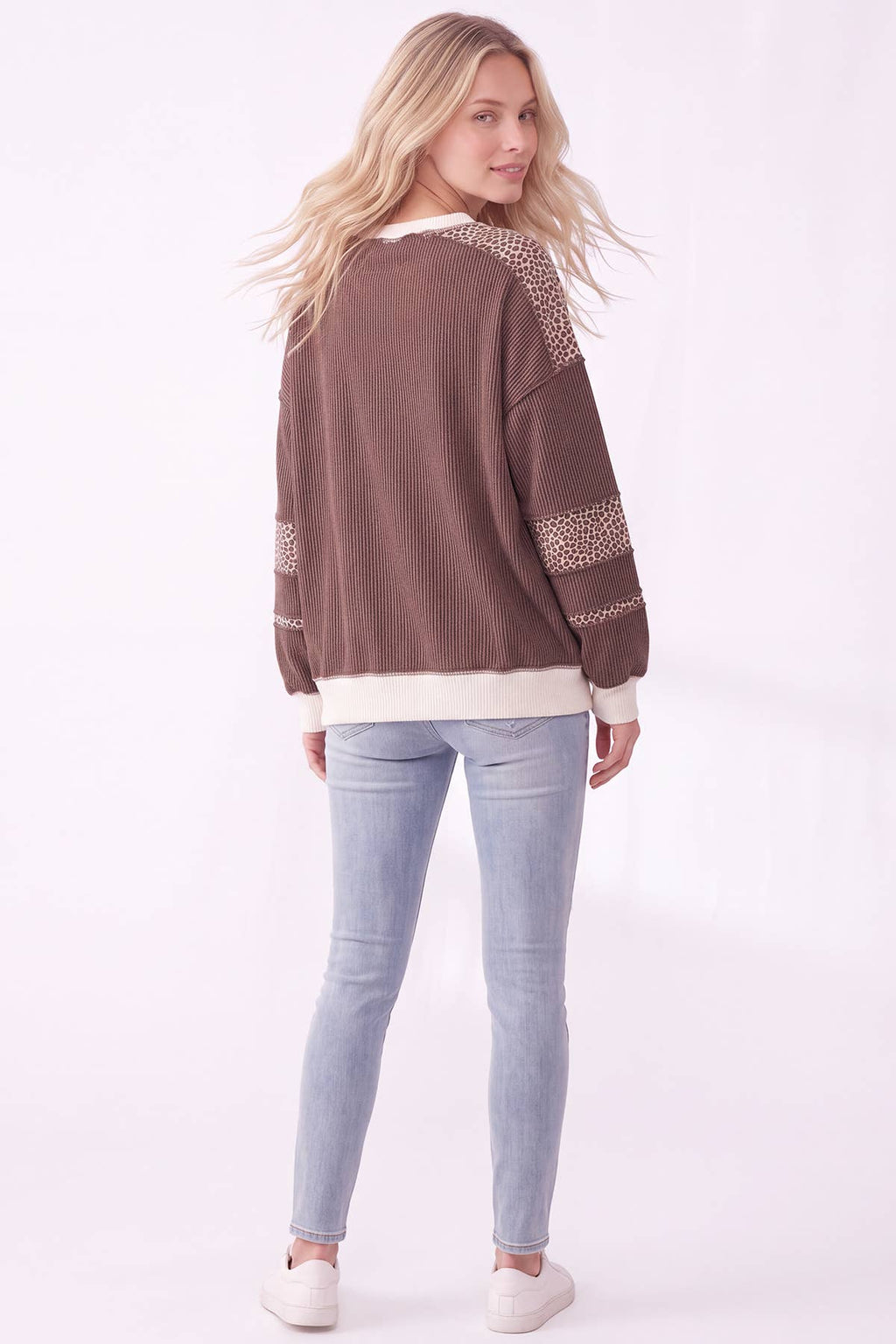 Leopard Print Contrast ribbed Sweatshirt