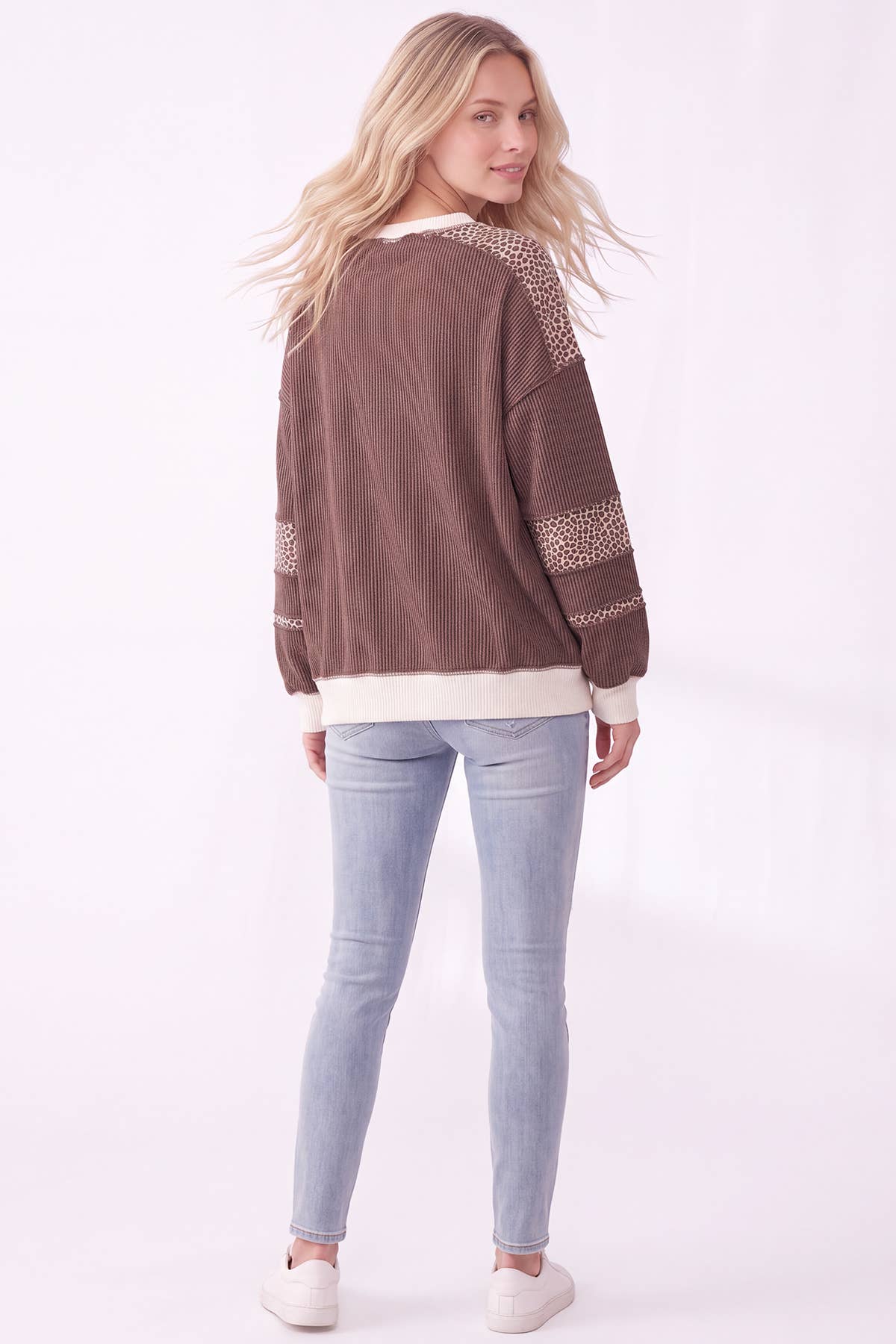 Leopard Print Contrast ribbed Sweatshirt