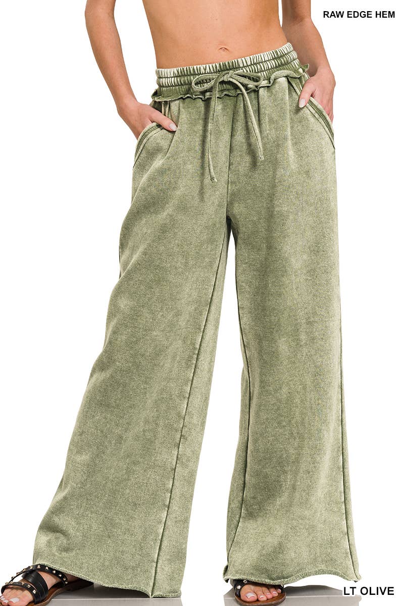 Acid Wash Fleece Sweatpants With Pockets