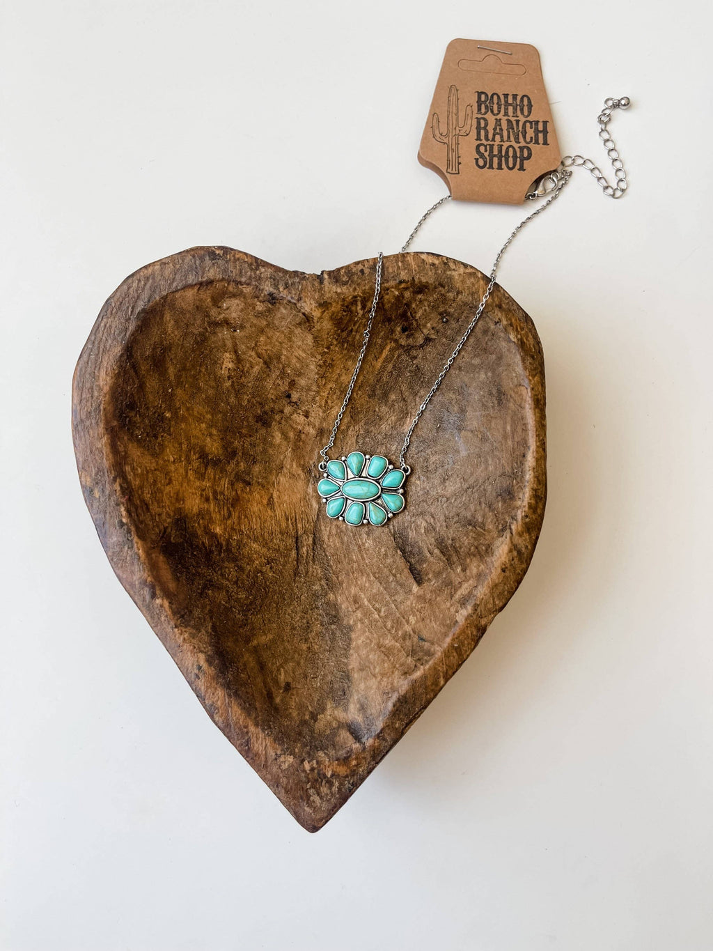 Semi Stone Concho Squash Blossom Pendant Necklace - Small