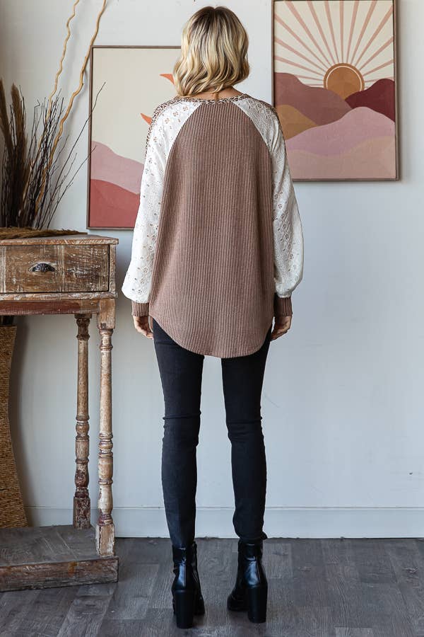 Color Block Animal Contrast Button Front Pullover Top