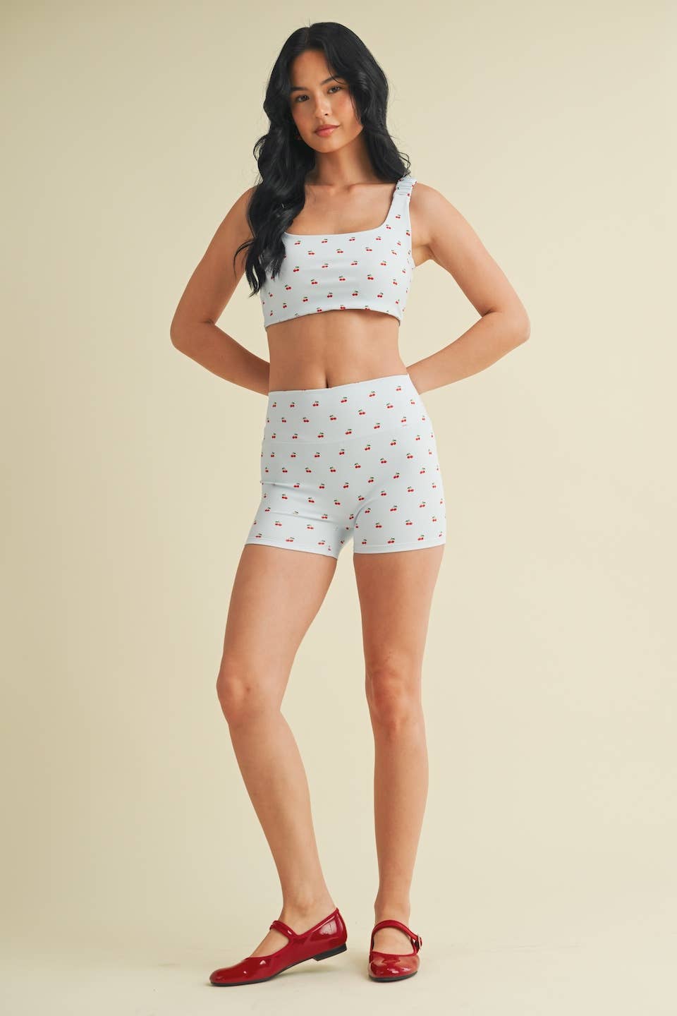 Cherry Print Ruched Bra Top