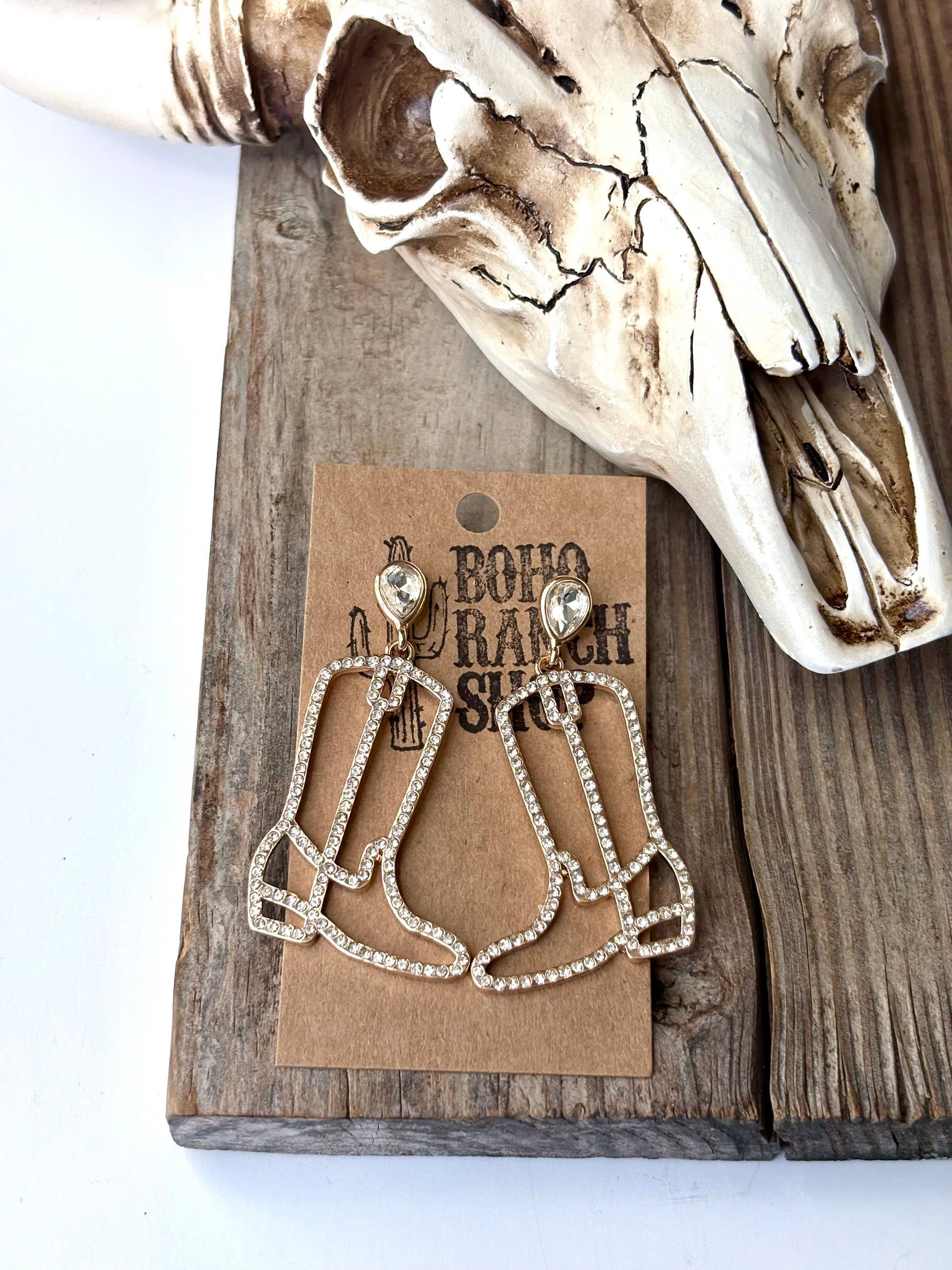 Western Style Rhinestone & Glass Stone Post Drop Earrings
