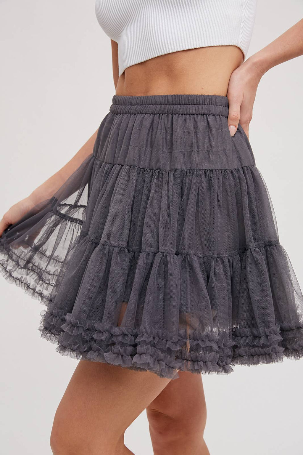 RUFFLE-TIERED TULLE TUTU MINI SKIRT