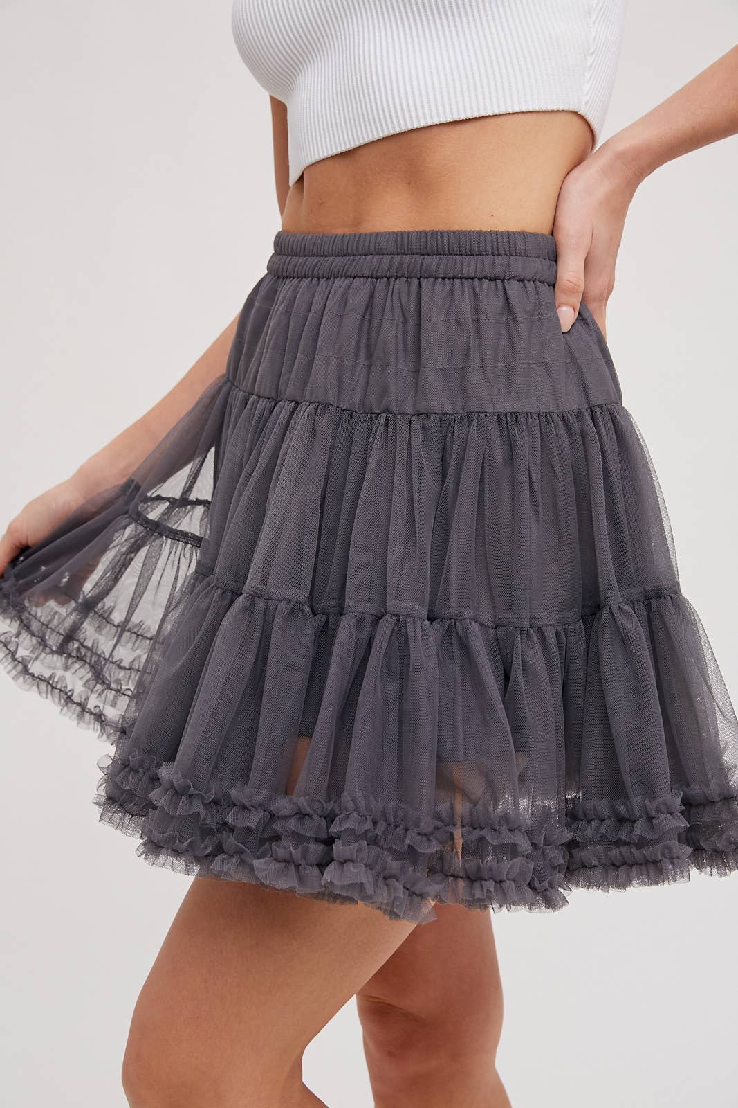 RUFFLE-TIERED TULLE TUTU MINI SKIRT