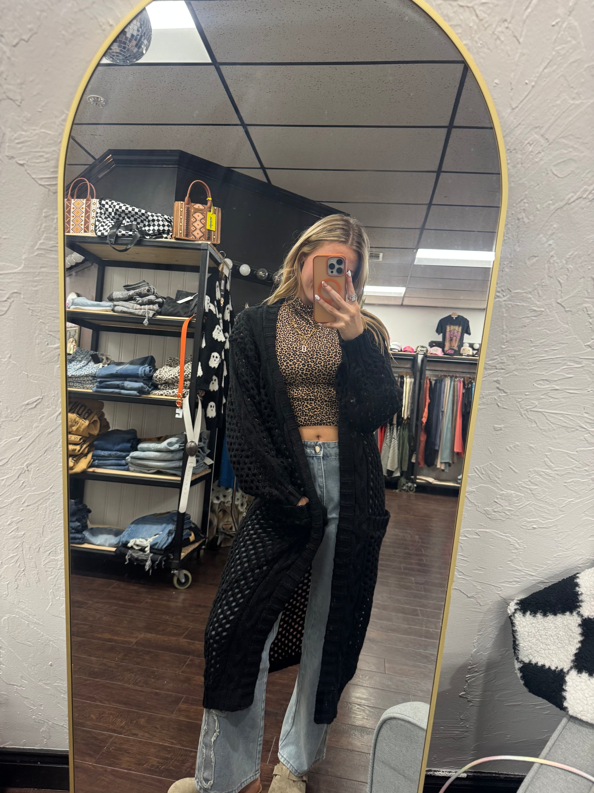 Long Sleeve High Neck Animal Print Knit Top