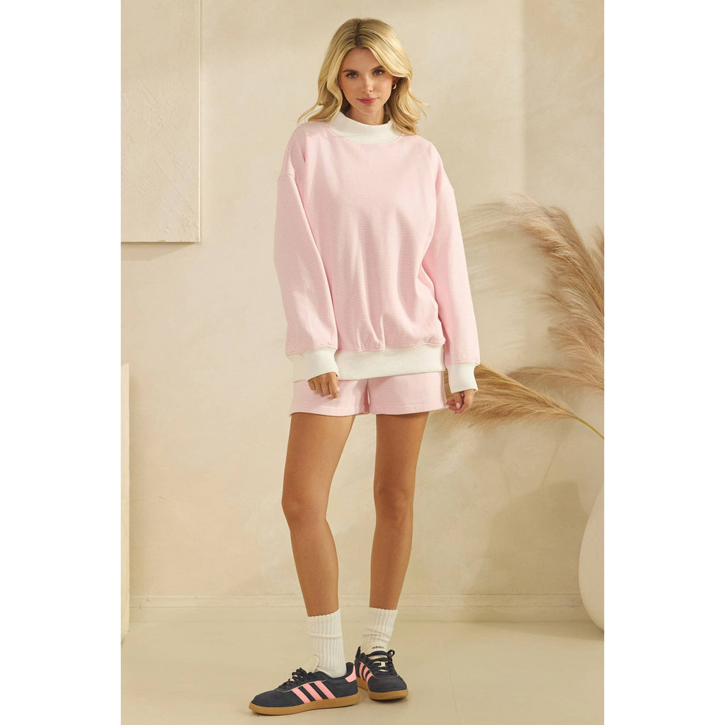 Mock Neck Striped Sweatshirt Top