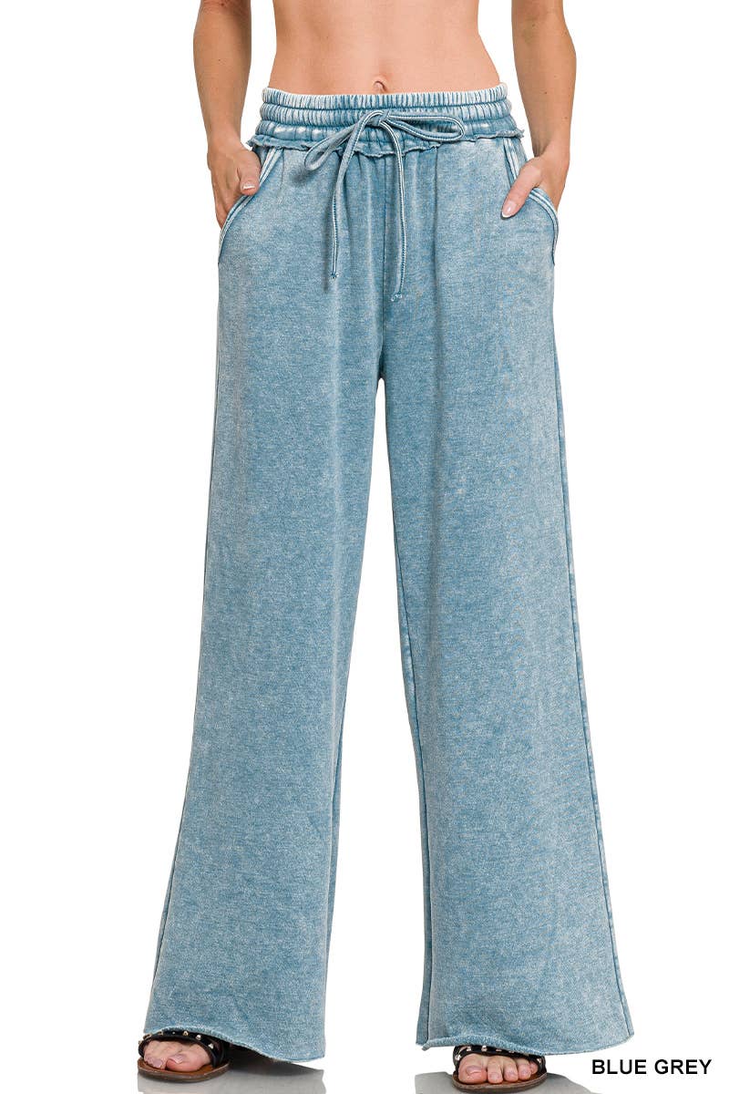 Acid Wash Fleece Sweatpants With Pockets