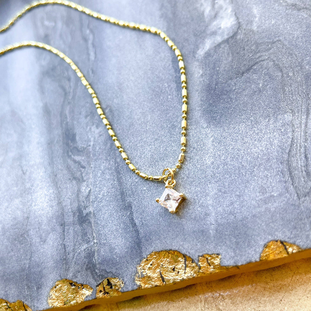 O’Lolly 18k Gold Plated Necklace w/Square CZ Pendant