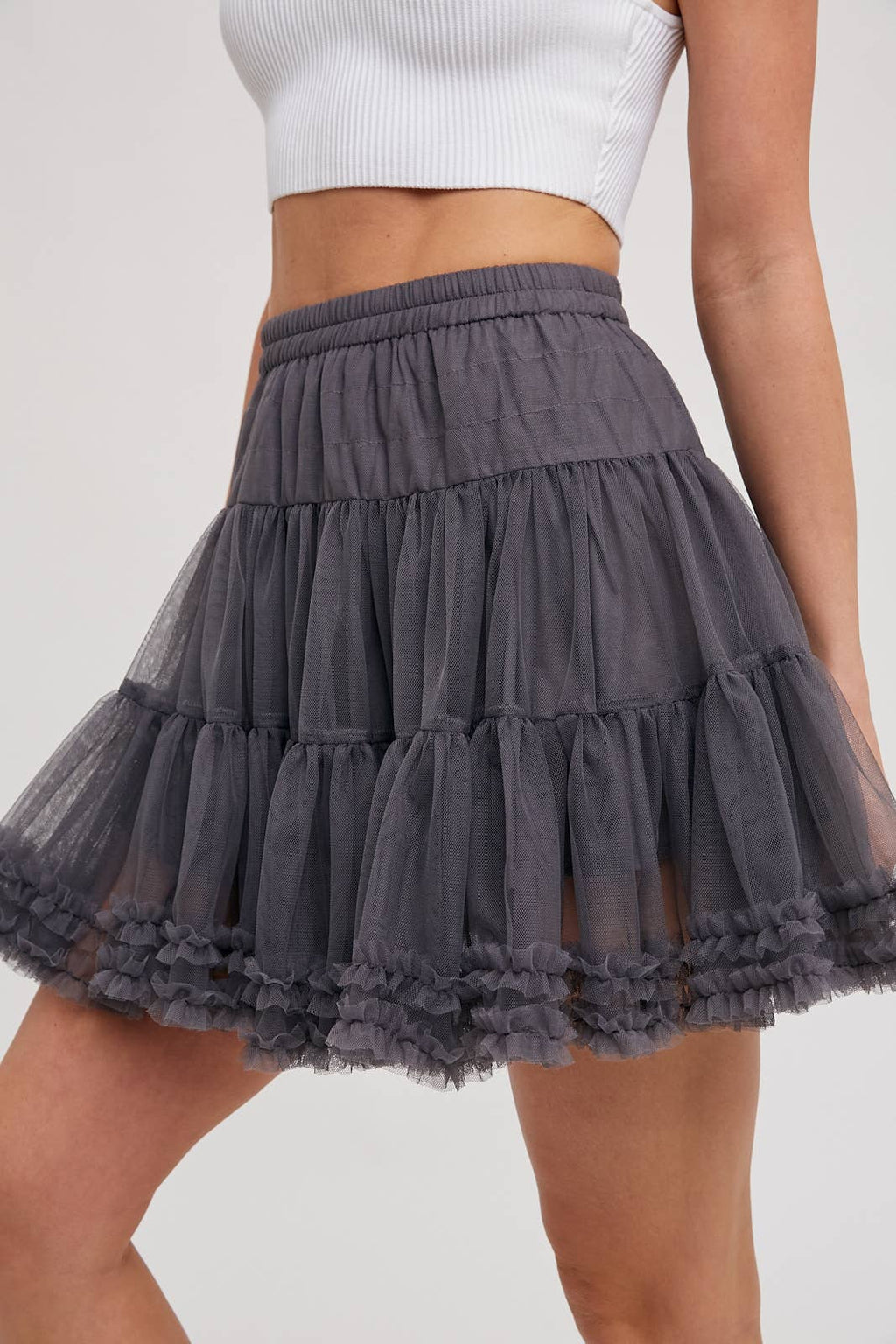 RUFFLE-TIERED TULLE TUTU MINI SKIRT