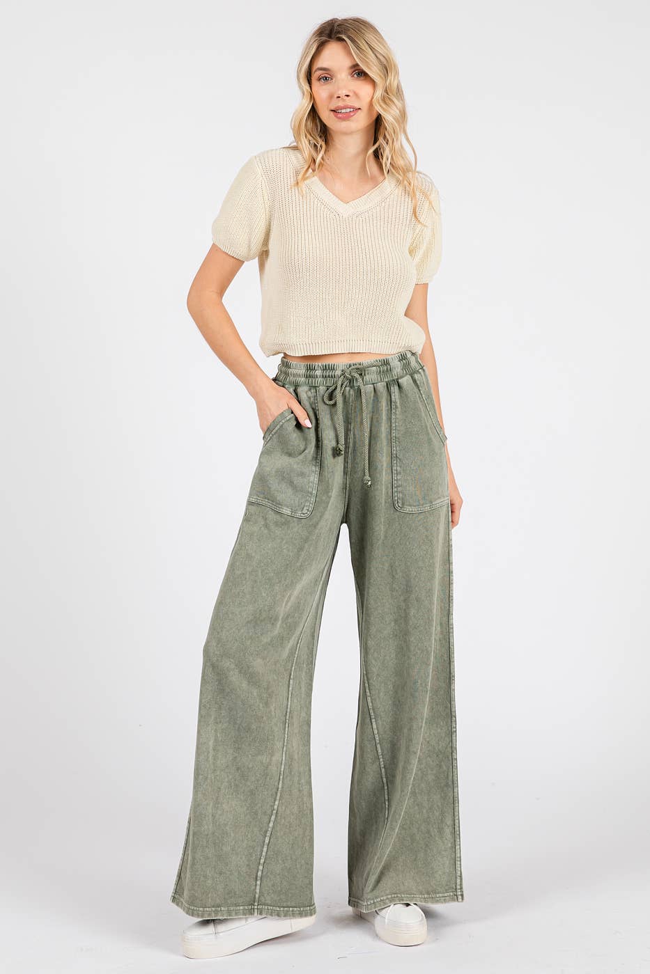 FRENCH TERRY WIDE LEG PANTS