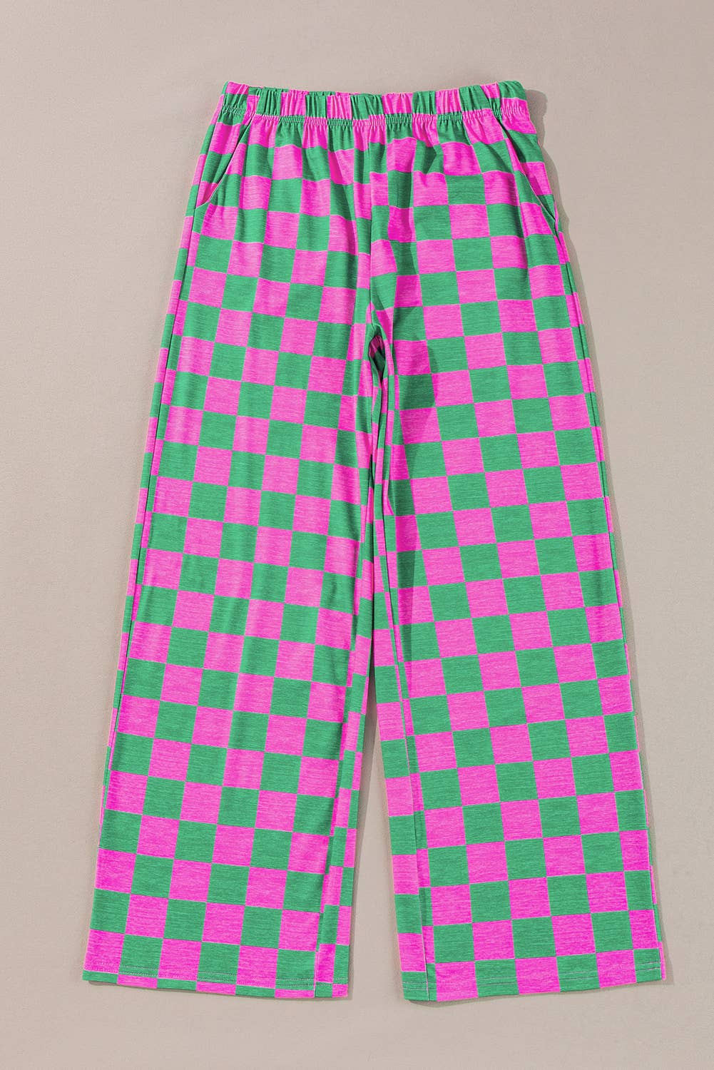 Checkered Print High Waist Wide Leg Pants