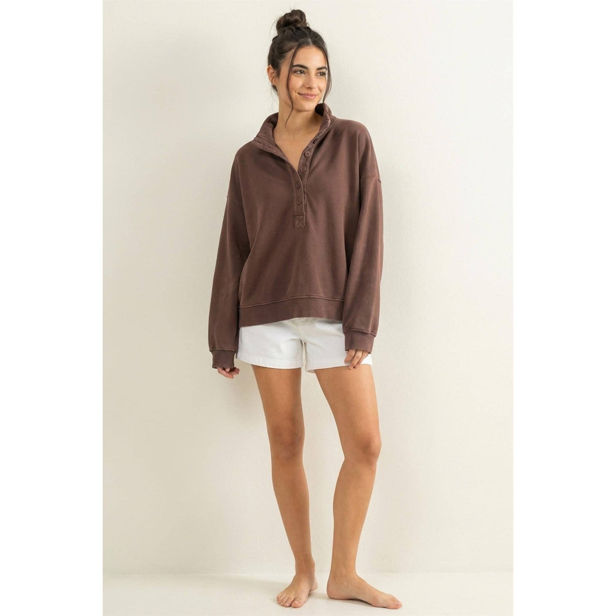 Mineral Wash Button Front Sweatshirt