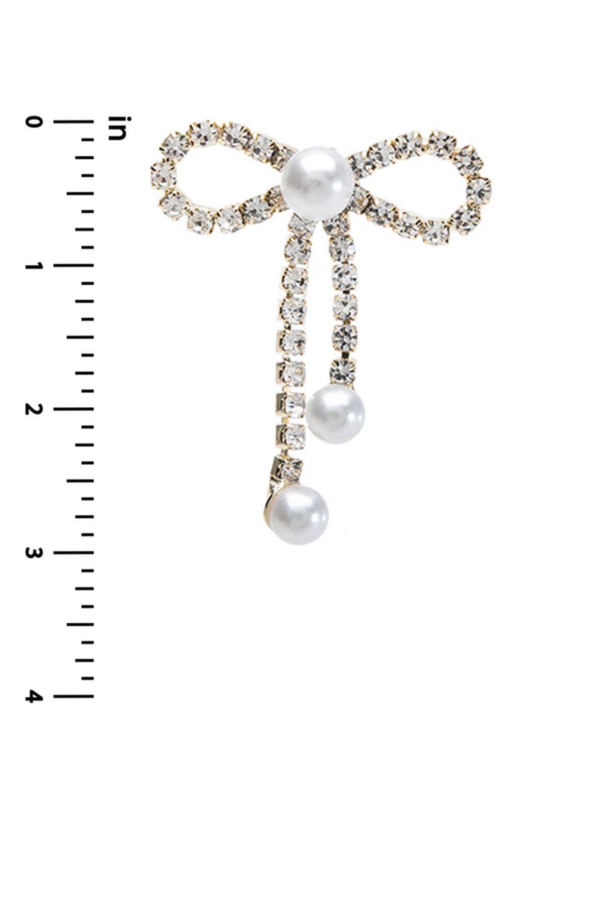 RHINESTONE PEARL BOW EARRING