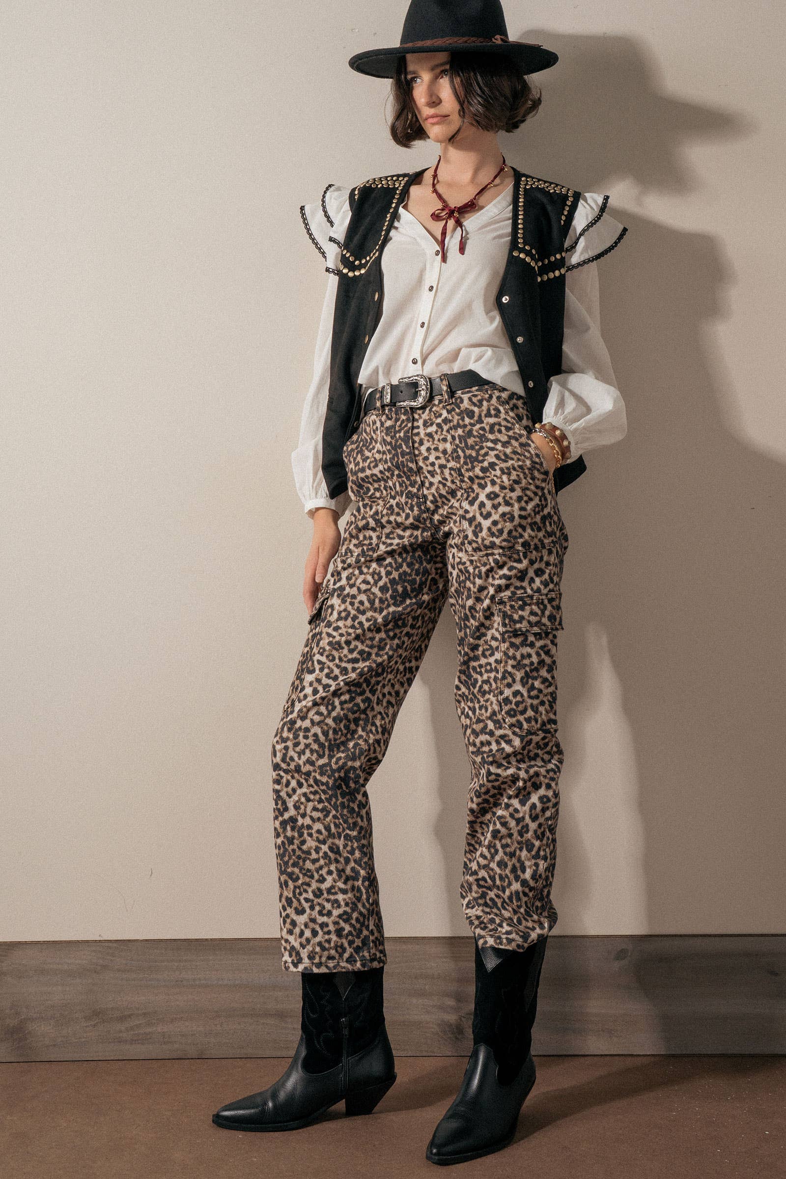 Leopard Print Cropped Cargo Pants