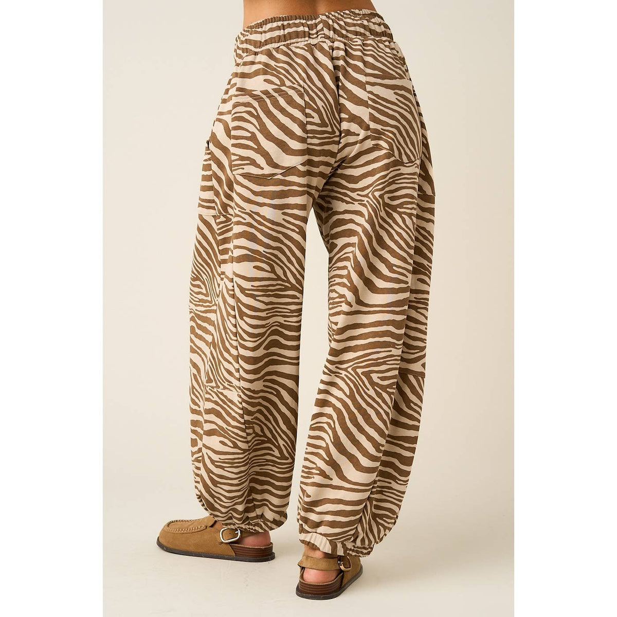 ZEBRA PRINT RELAXED FIT BARREL LEG PANTS