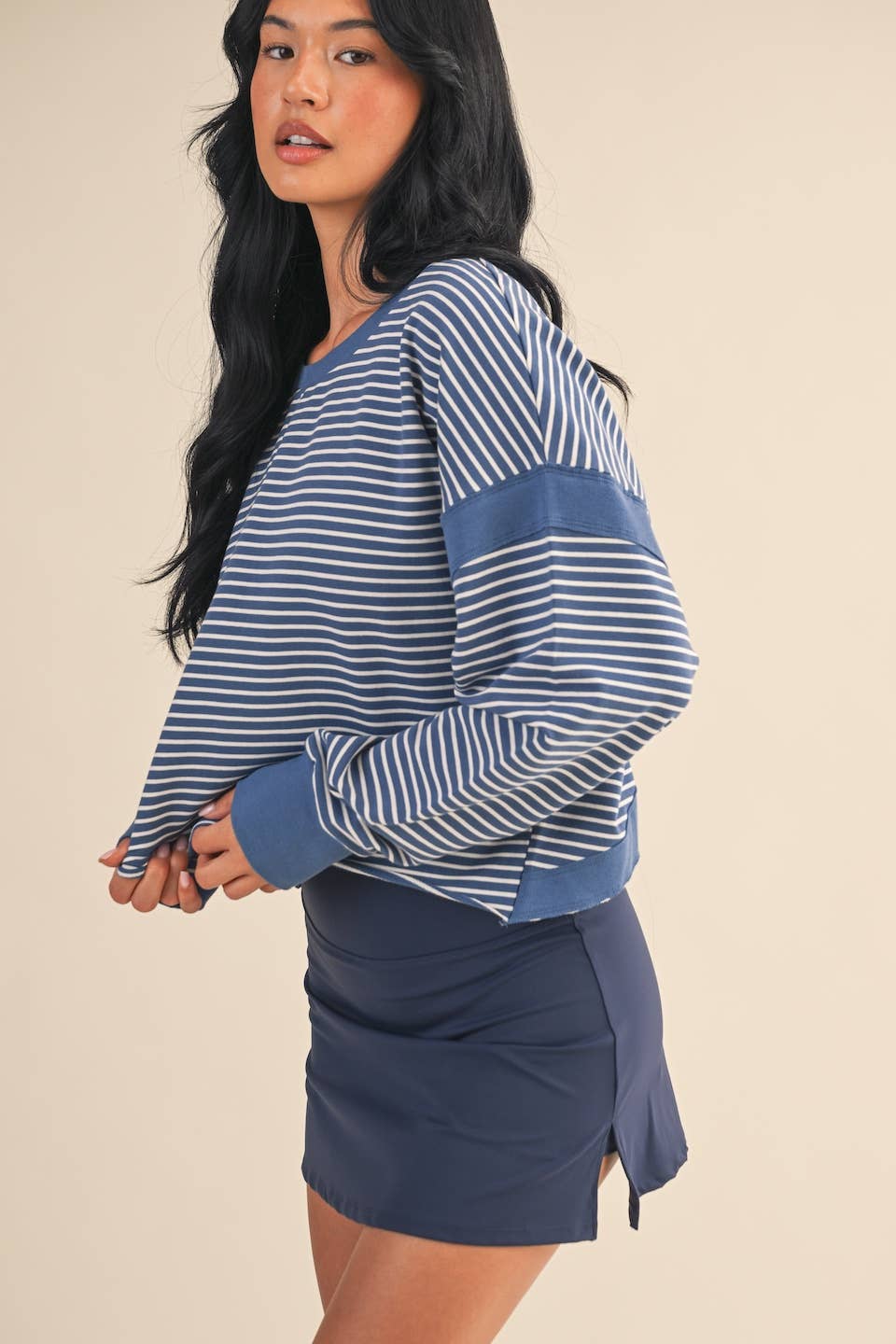 Striped Cutout Back Layering Sweatshirt