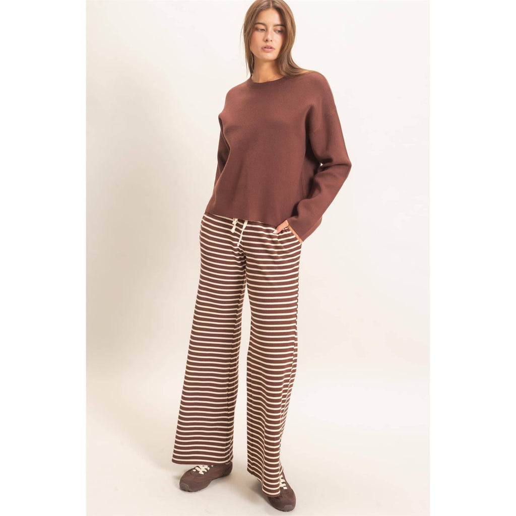 Low Rise Striped Waffle Knit Pants