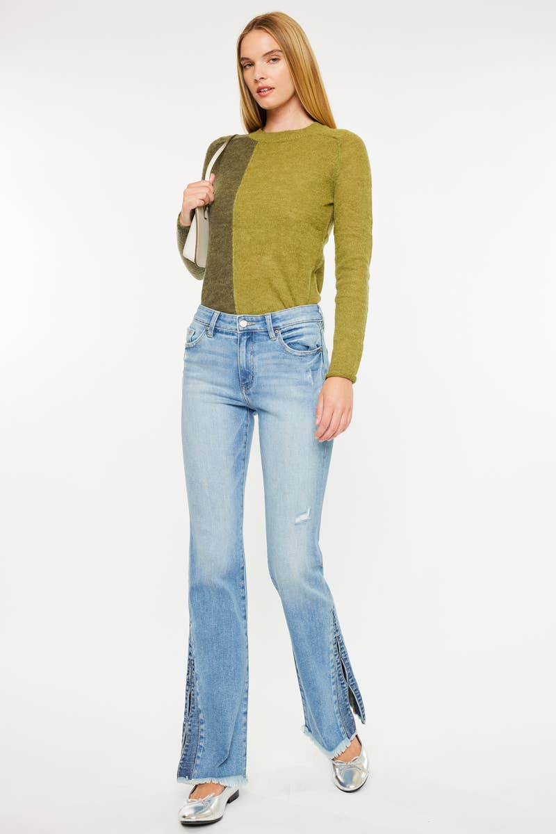 TWO TONE OPEN PACK MID RISE BOOTCUT