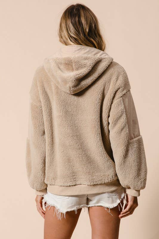 Minky Fleece Front Zip Up Hoodie Top