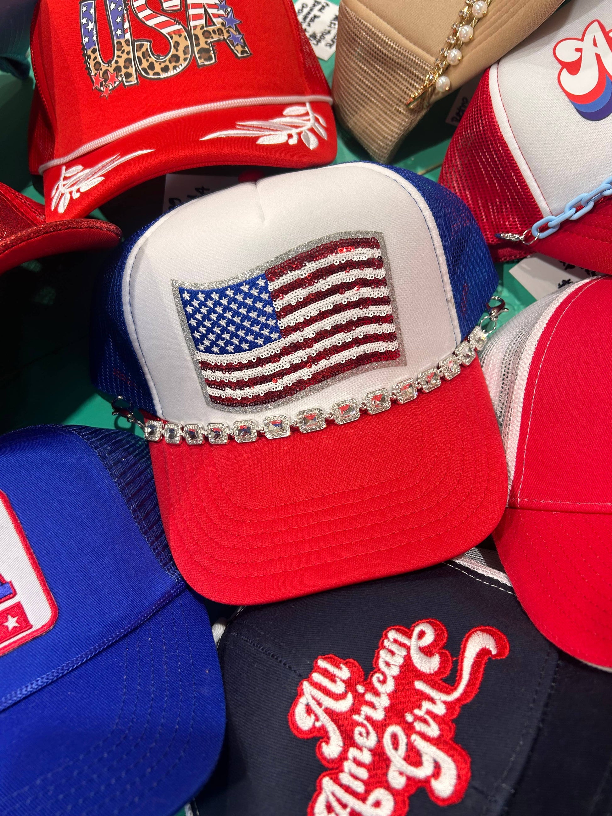 Sequin Flag Trucker | American Flag Hat | Patriotic Cap