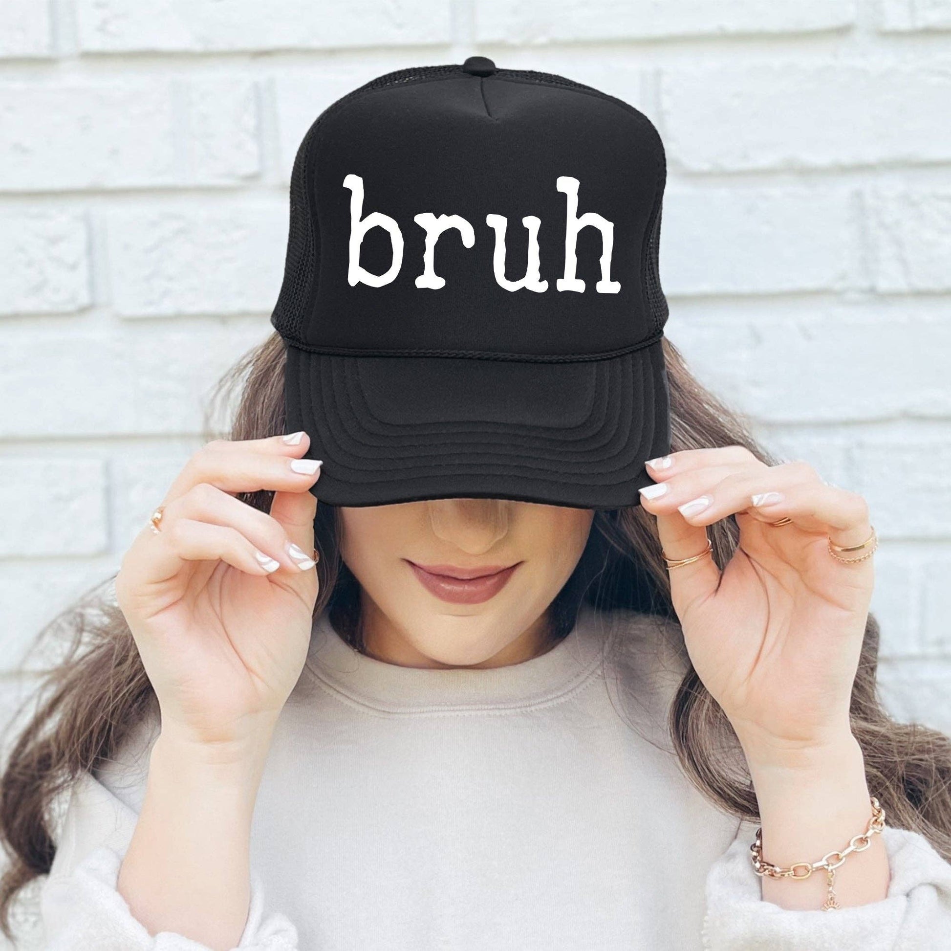 Bruh, Sassy, Funny, Black Snapback Trucker Hat