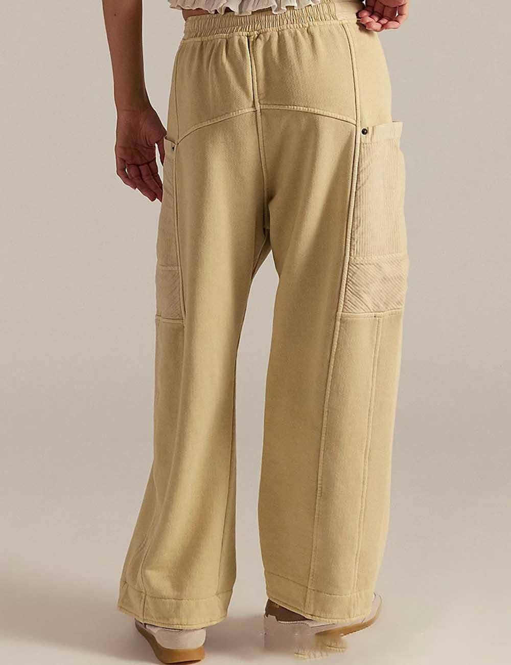 Ladies Elastic Drawstring Pockets Stright Leg Sweatpants