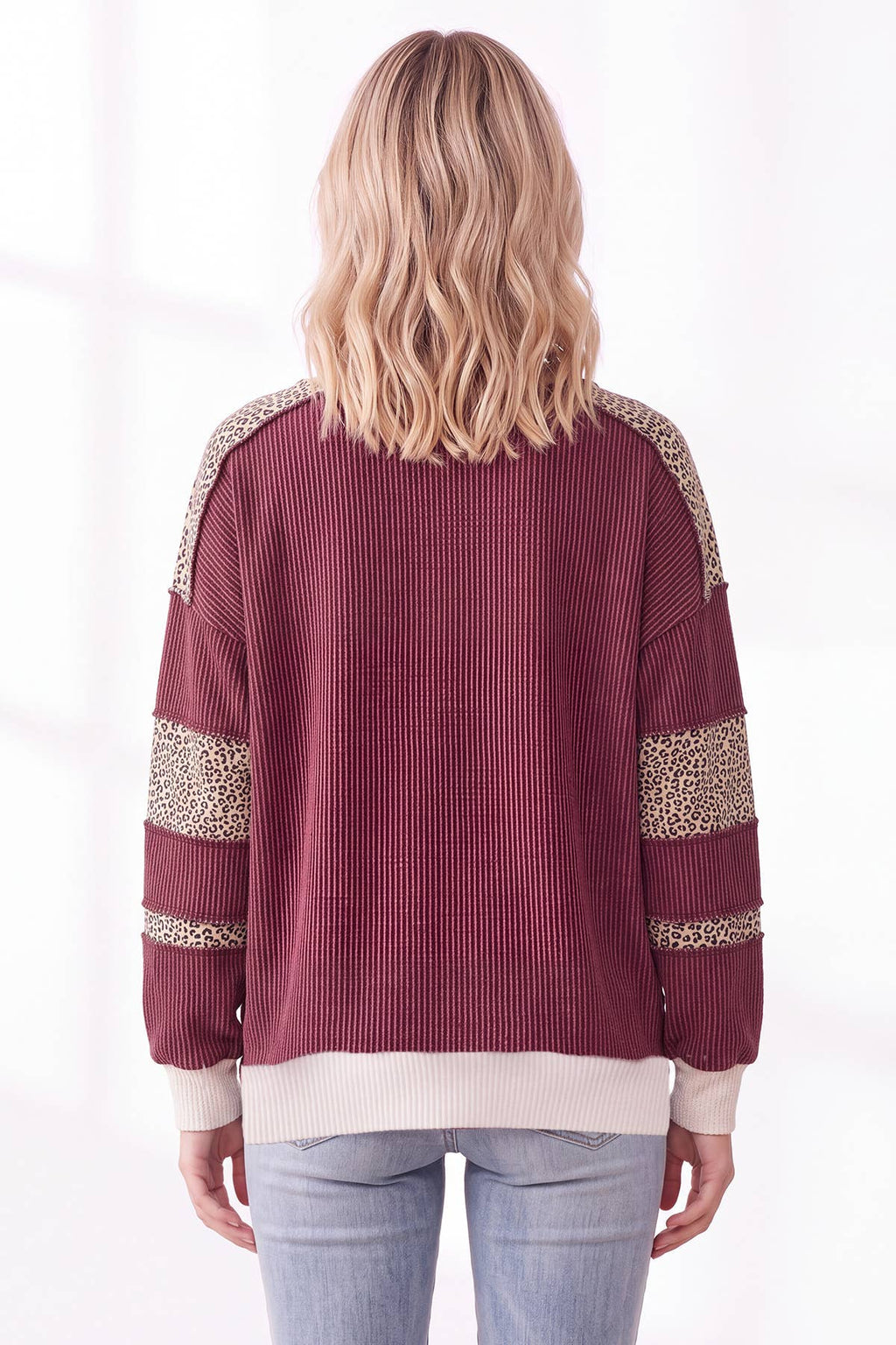 Leopard Print Contrast ribbed Sweatshirt
