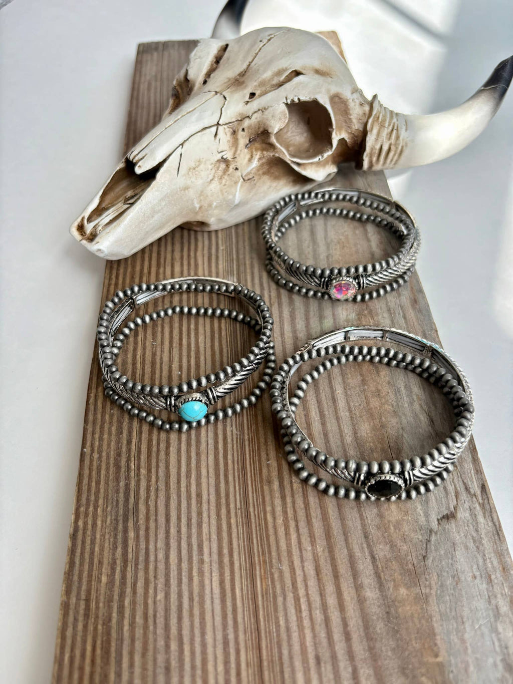 Western Navajo Glass Stone 3 Layer Stretch Bracelet
