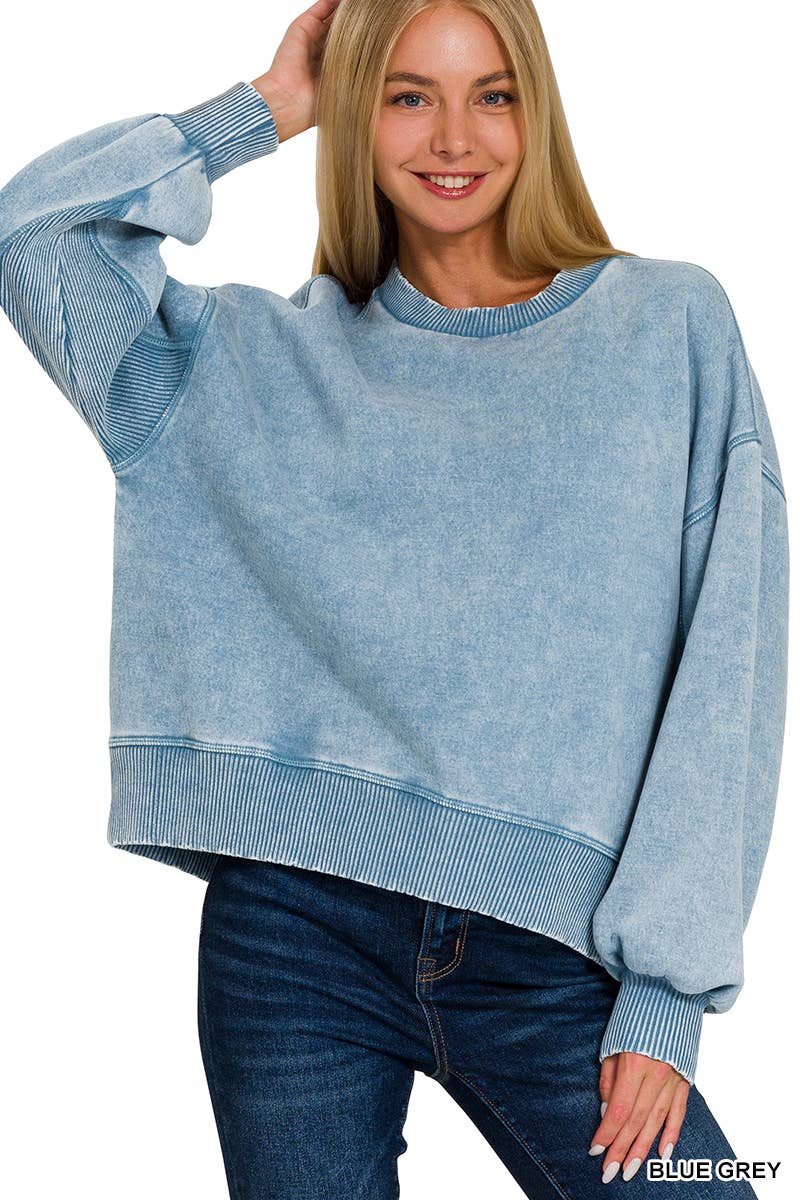 Acid Wash Fleece Oversized Pullover Zenana