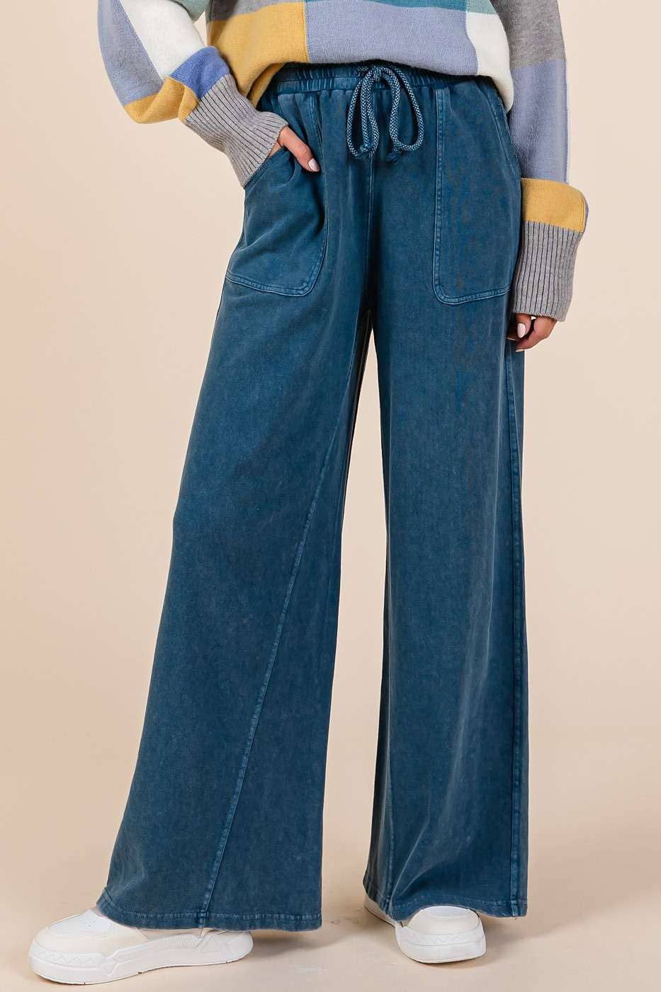 FRENCH TERRY WIDE LEG PANTS