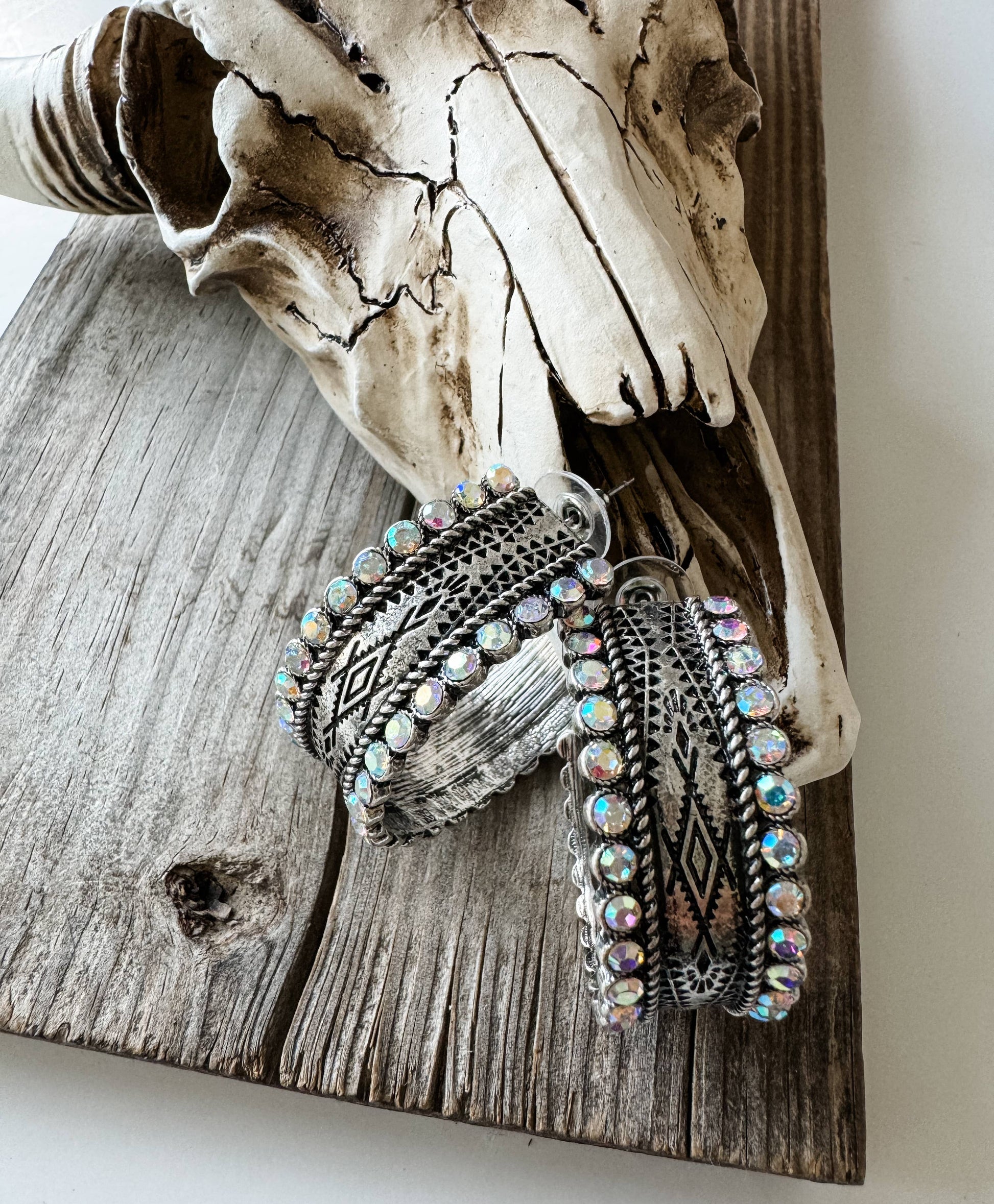 Western Stone Hoop Rhinestone Earrings 