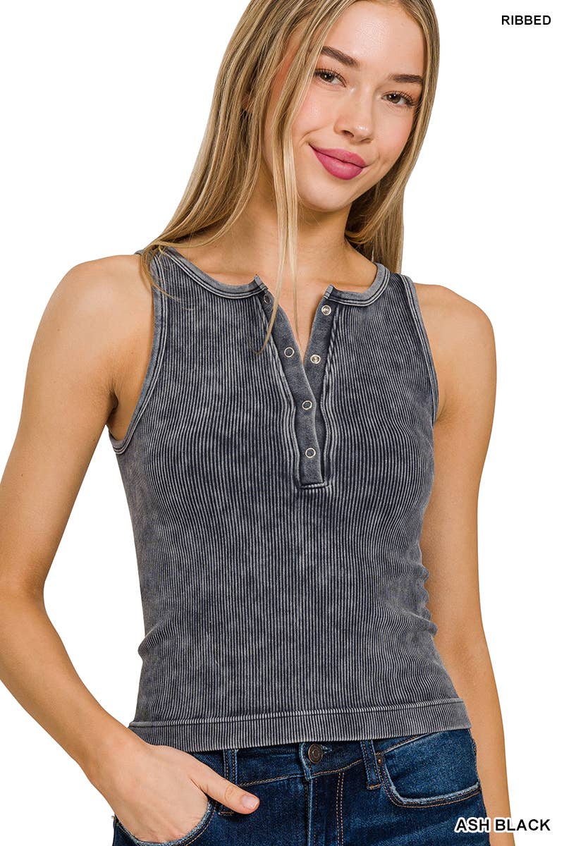 Washed Rib Seamless Snap Tank