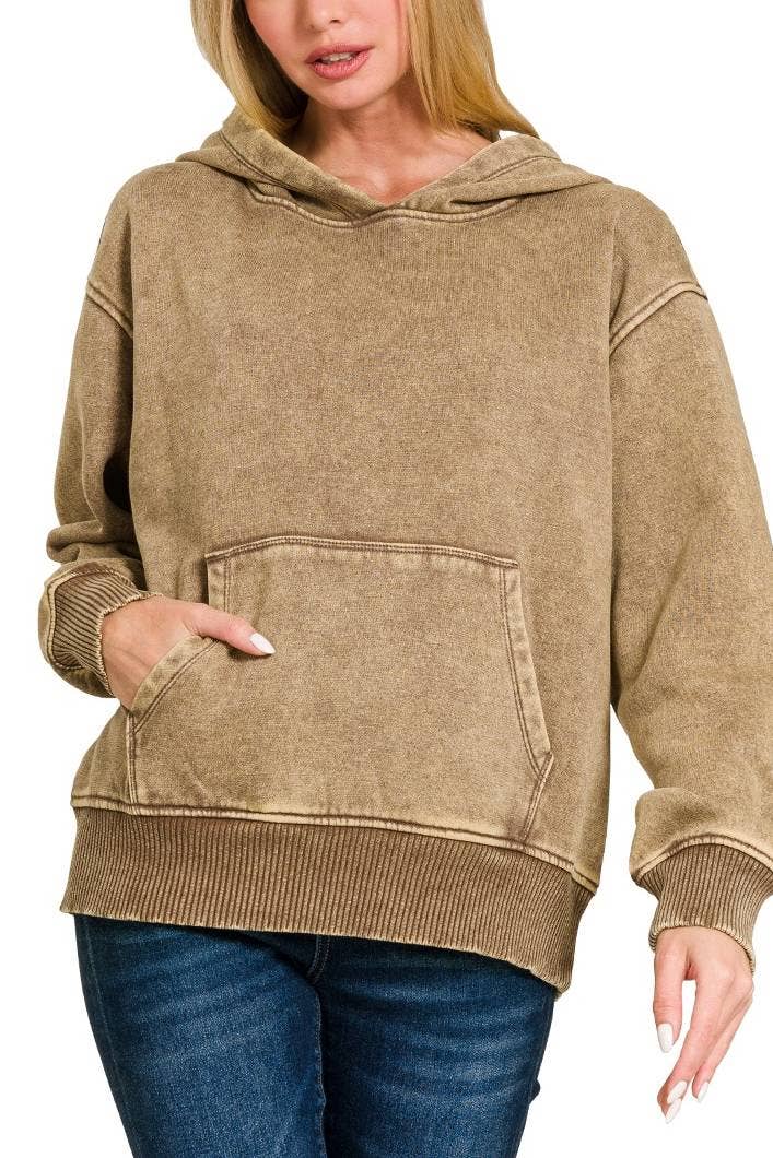 Fleece Acid Wash Kangaroo Pocket Hoodie