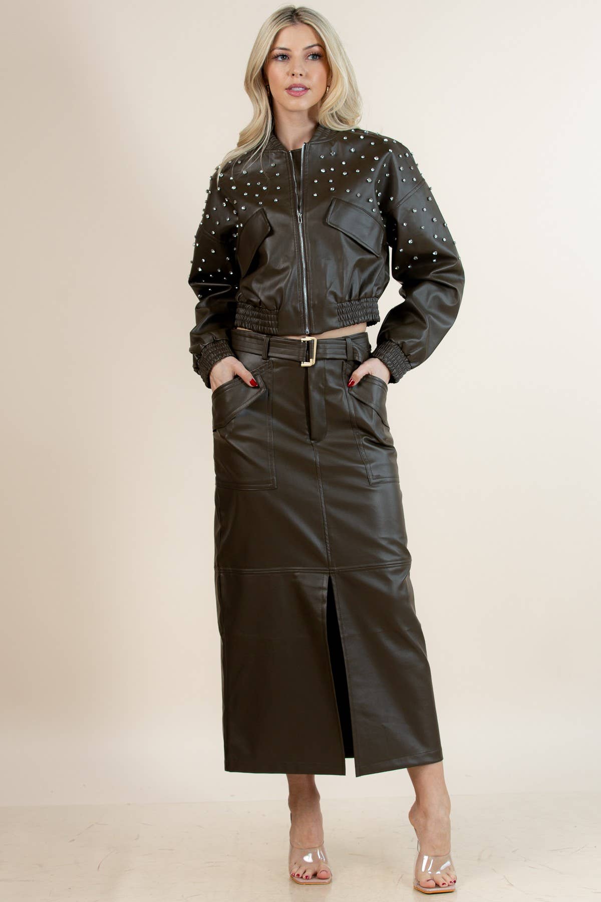 Imani Faux Leather Bomber Jacket