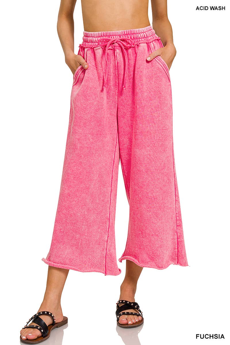 ",.Acid Wash Fleece Palazzo Sweatpants