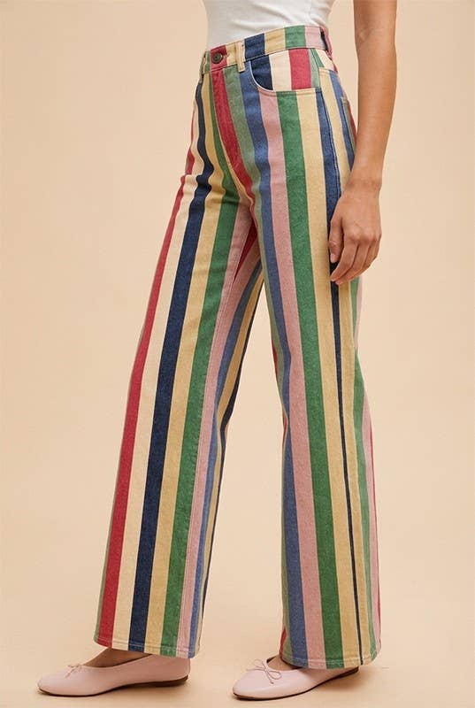 Comfort Stretch Multi Stripe Retro Inspired Wide Leg Pants