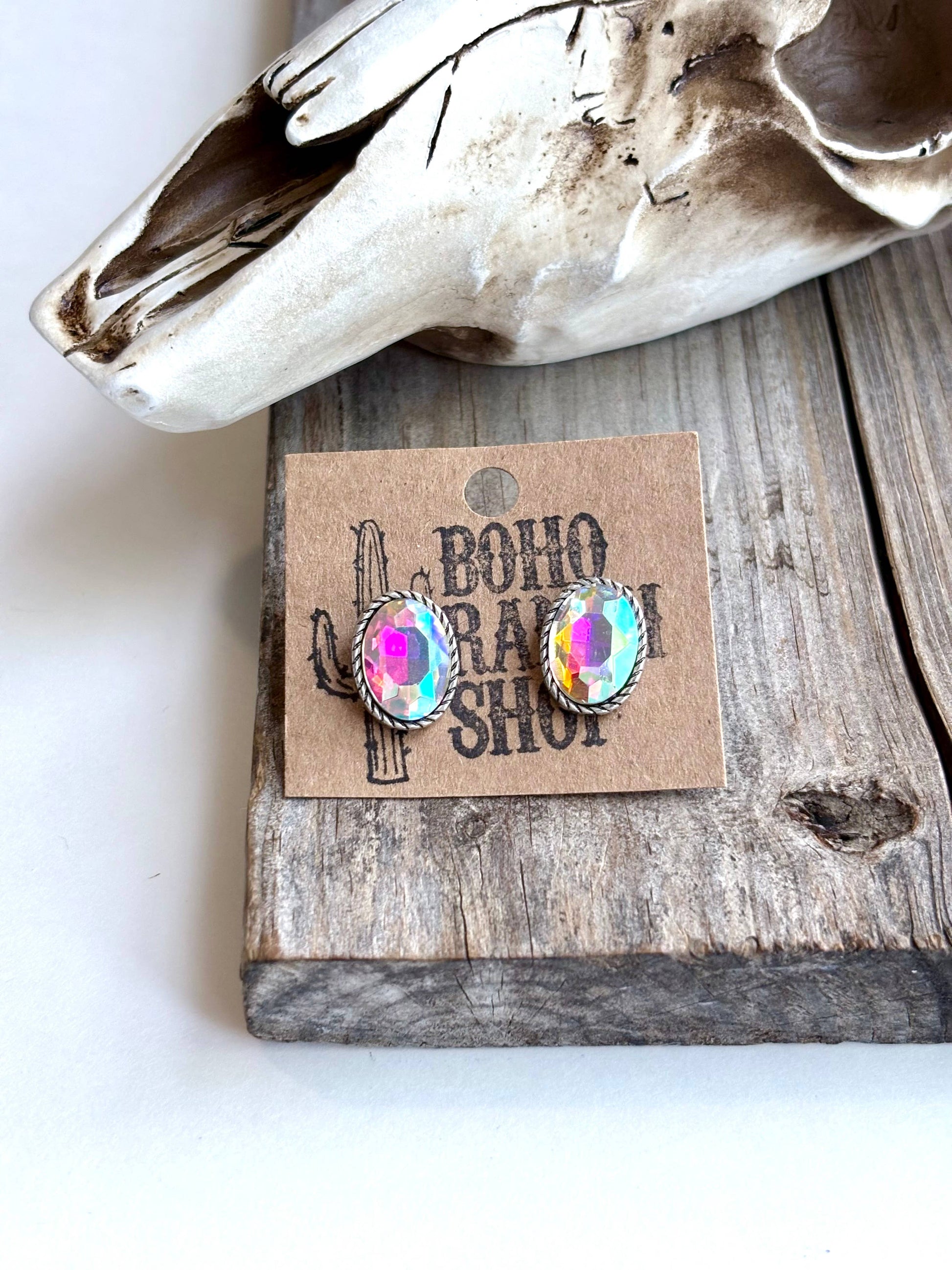 Western Bling Glass Stone Stud Earrings