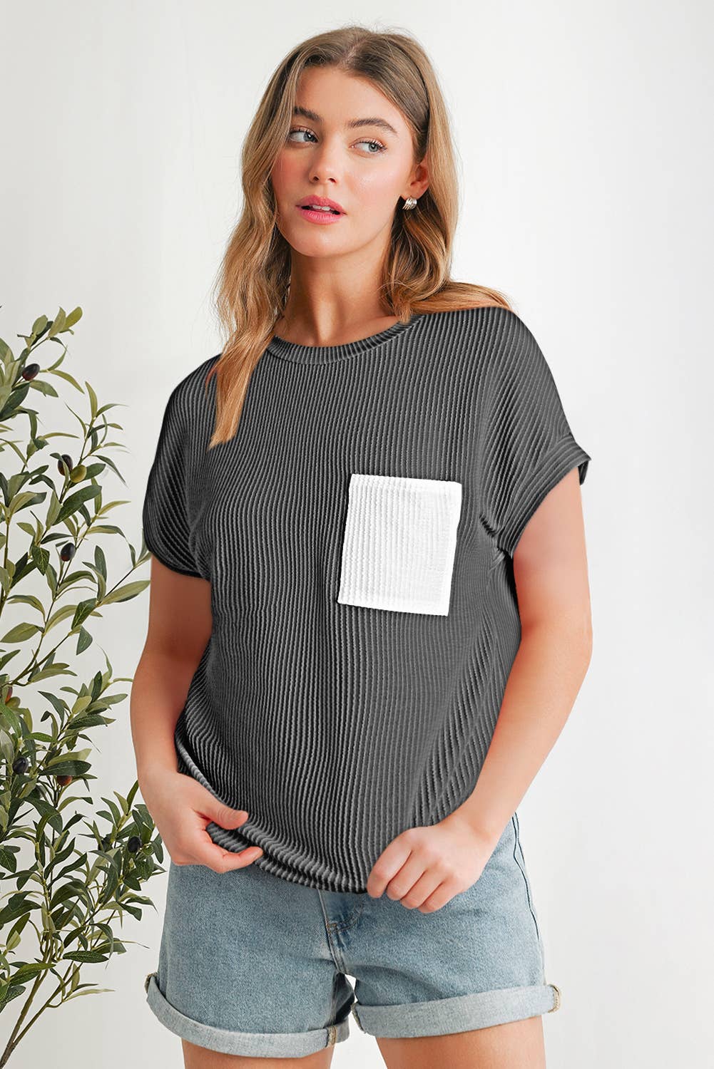 Corded Knit Colorblock Pocketed