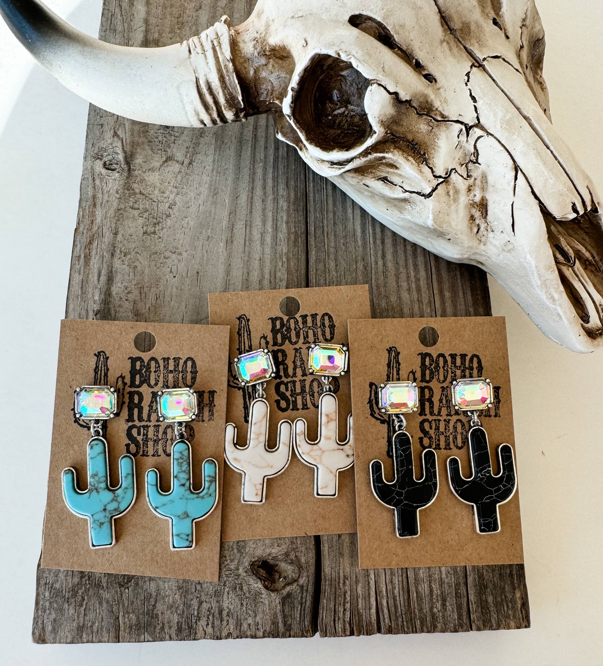 Western Star Cactus Rhinestone Earrings