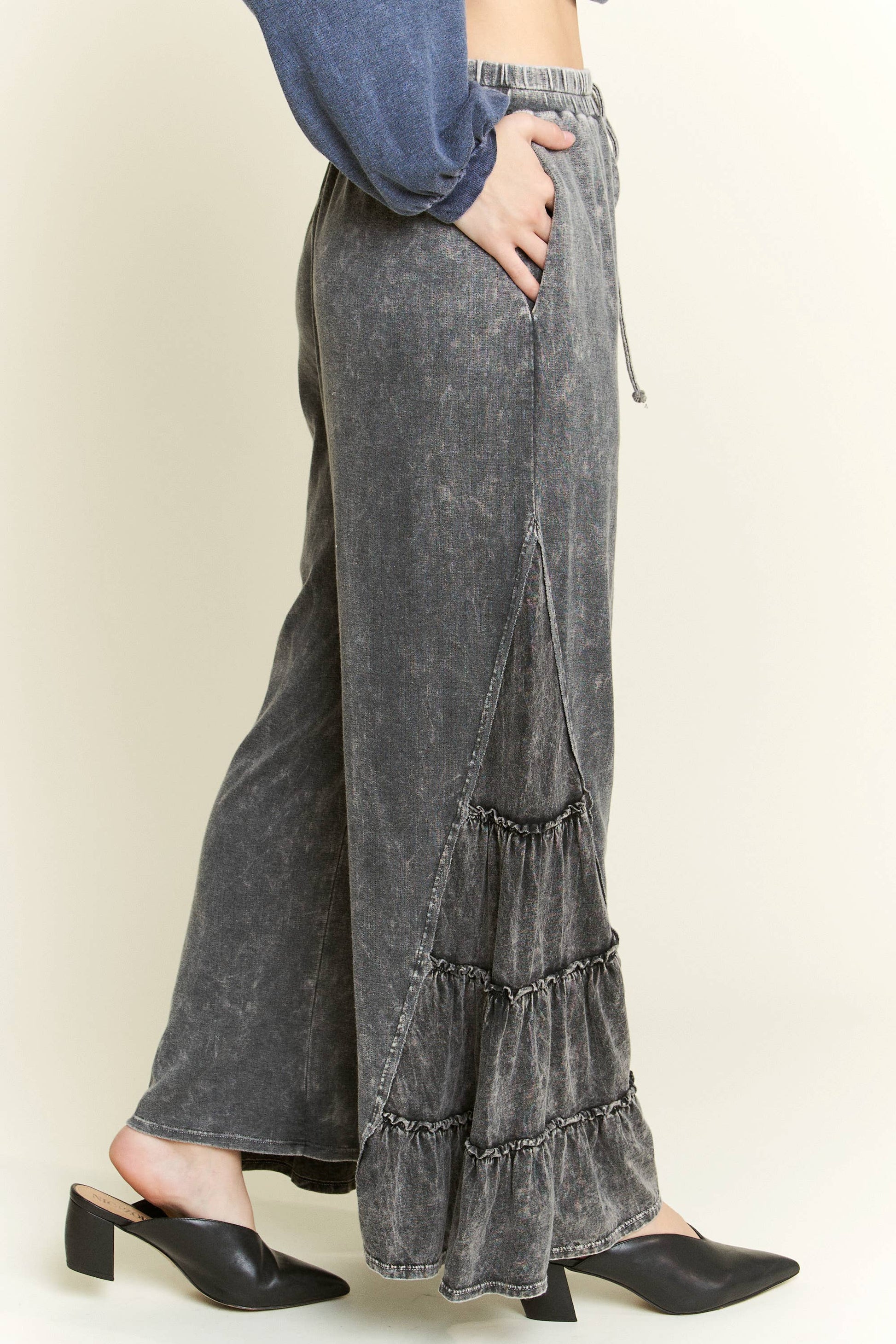 MineralWash SideRuffle Flare pants