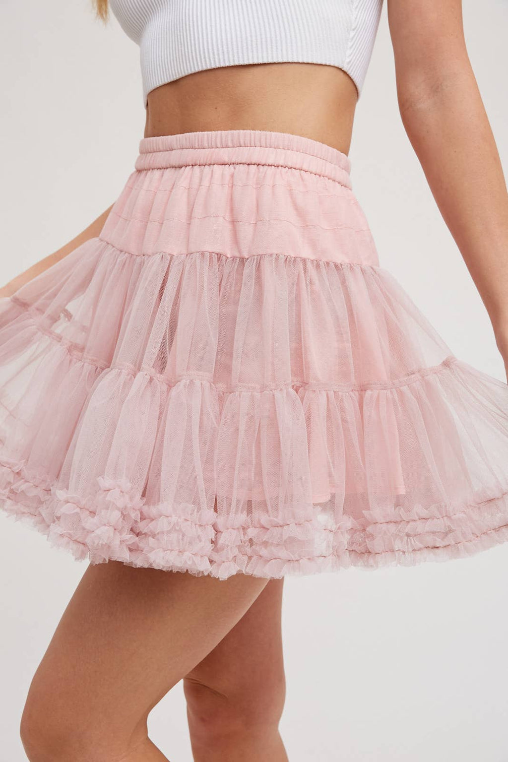 RUFFLE-TIERED TULLE TUTU MINI SKIRT